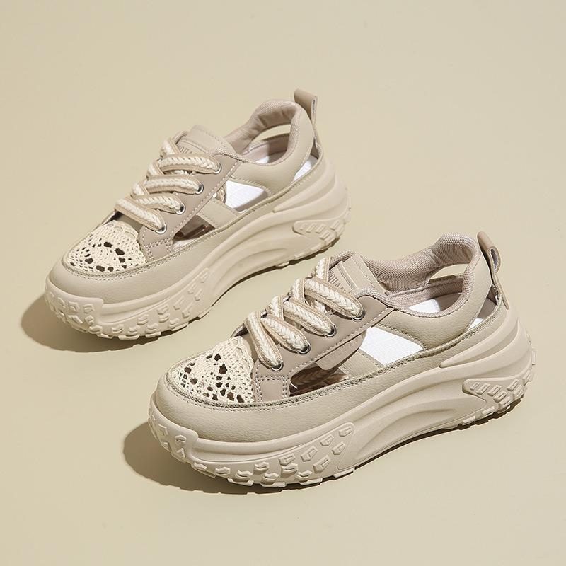 

New Perforated Breathable Dad Shoes Casual Shoes and Women s Thick-soled Running Shoes 35 хаки