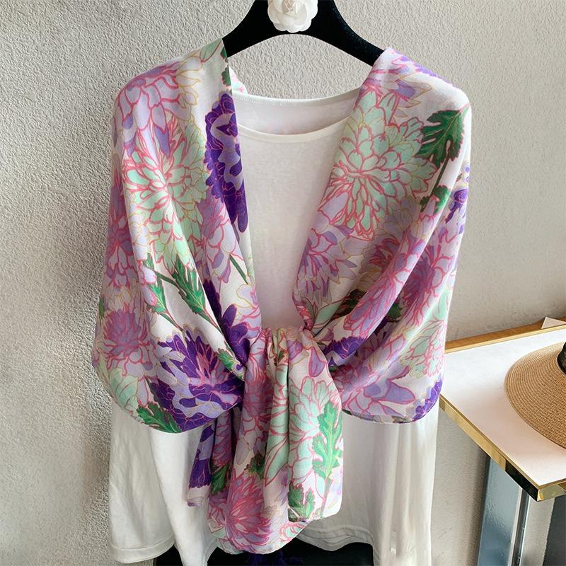 Women S Floral Printed Scarf For Spring Summer Travel Sun Protection Versatile Shawl