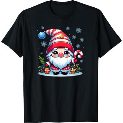 Camiseta Divertida Bonita Kawaii Papai Noel Inverno Noite Nevada Feriado Elfo Gnomo