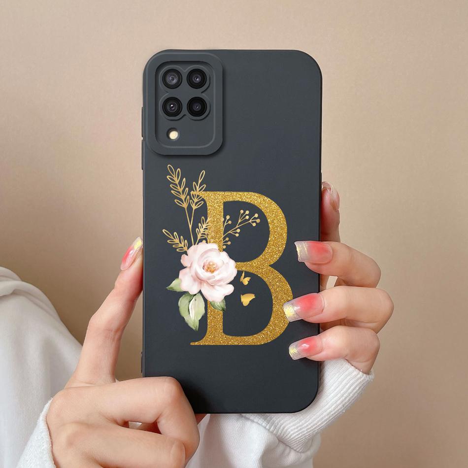 Elegant Case For Samsung M22 M32 4G 5G Rose Letter Phone Shell Lens Protective Cover For Galaxy M32 M22 Liquid Silicone Bumper