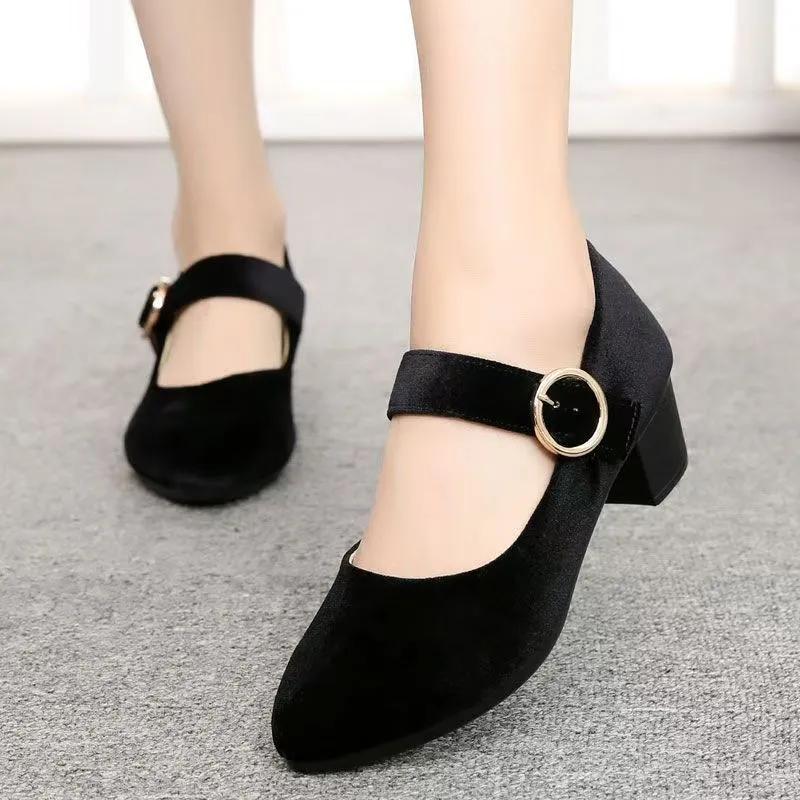 women fashion sweet ballet dance high heel shoes lady classic suede comfort spring summer shoes office work pump ab654