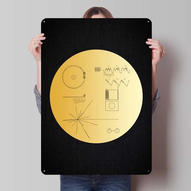 Voyager 1 Zlatá deska Kovové cedule Vesmírné plakáty Dekorace do domácnosti Plechový cedule Tabulka pro výzdobu nástěnného umění Dekorace herního pokoje