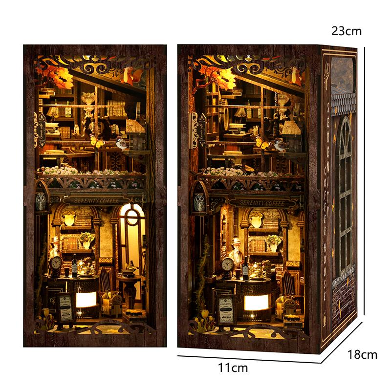 DIY Book Nook Kit 3D Wooden Bookshelf Set Handmade Doll House Bookshelf Insert Retro Booknook Decor Dollhouse For Christmas Gift