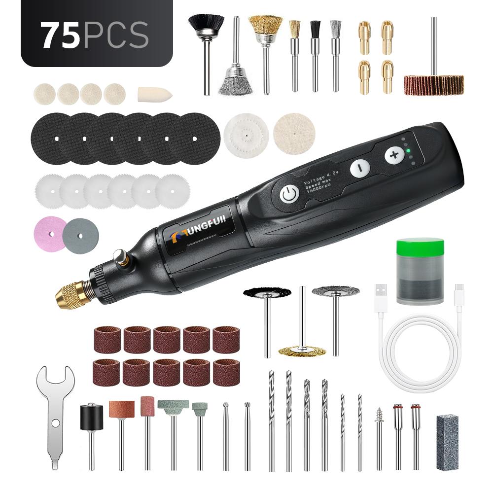 Tungfull Mini Akku-Rotationswerkzeug 5-Gang Elektrobohrmaschine Kraft-Rotationswerkzeuge zum Gravieren, Schleifen, Polieren, Schnitzen, Schneiden