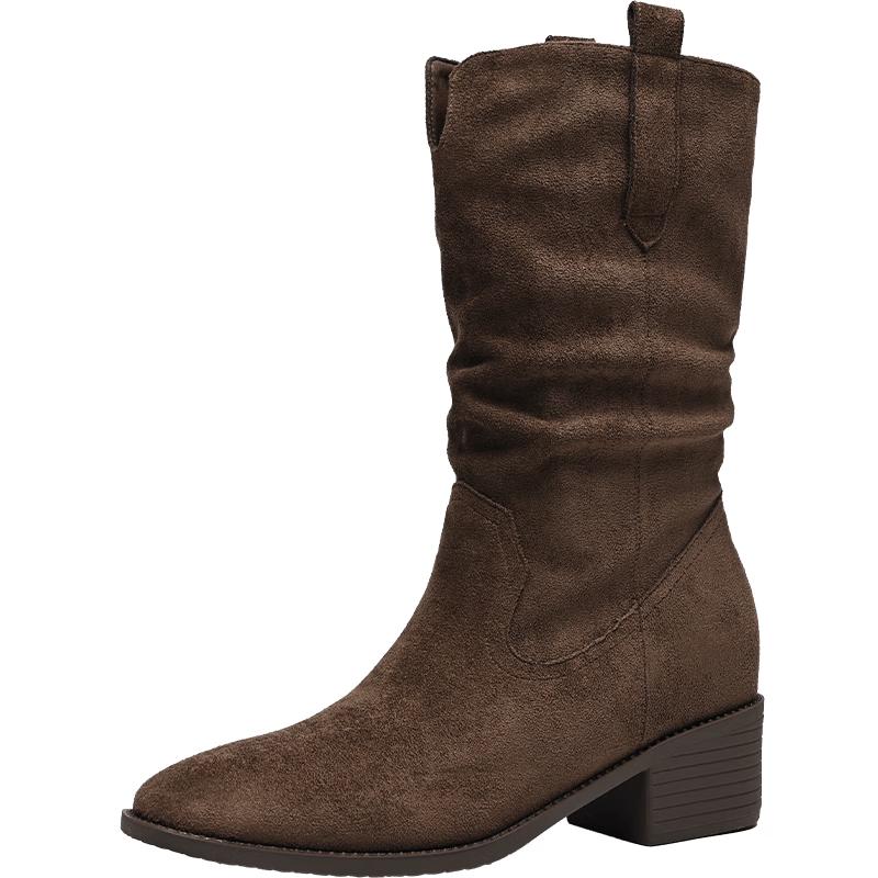Women s Western Style Stacked Short Boots 37