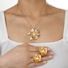 1 pair of earrings+1 necklace simple and fashionable multi-layer petal earrings imitation pearl flower pendant necklace
