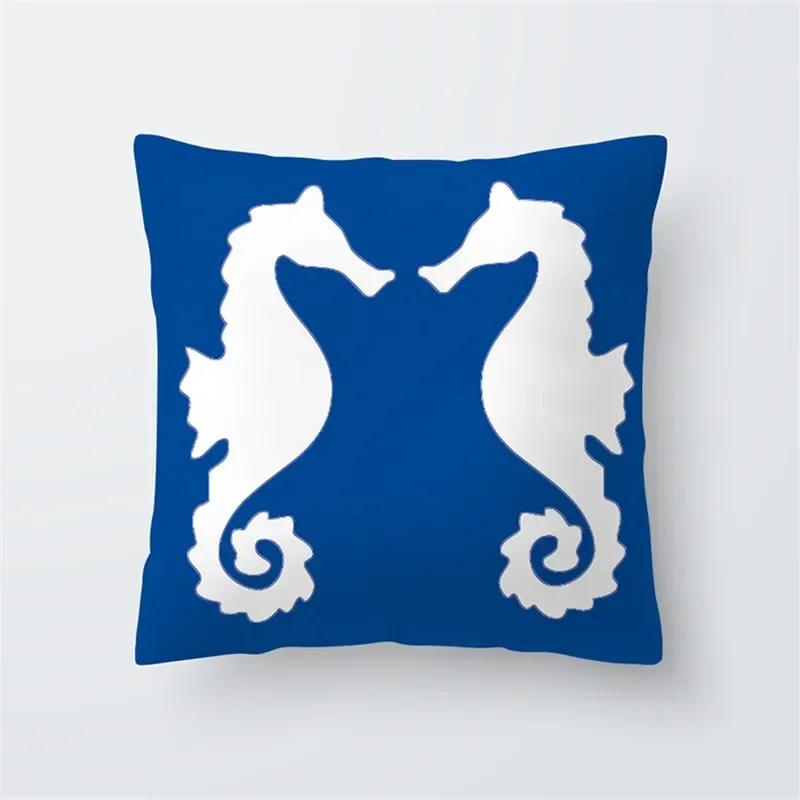 Dekorative Kissenhüllen Blau Geometrie Kissenbezug 45x45 Polyester Kissenbezug Meeresleben Kissenbezug Kissen Heimdeko