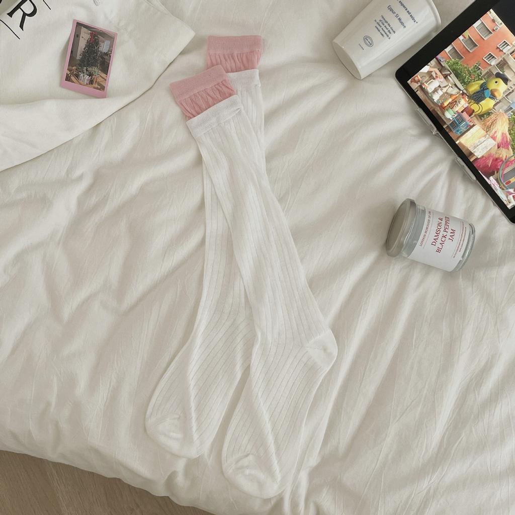 1 Pairs Breathable Japanese Long Socks Are All Size Cotton Socks Women Summer Thin Double Sports Style Knee High Calf Socks