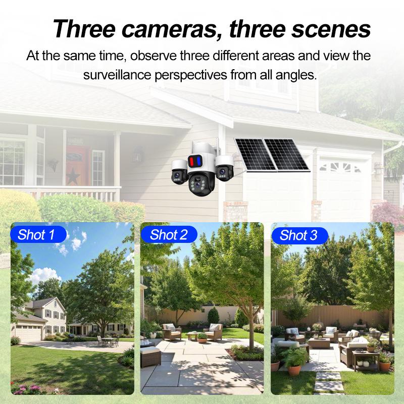 6MP Ultra HD 4G Solar Outdoor WiFi Surveillance Camera with Three Lenses