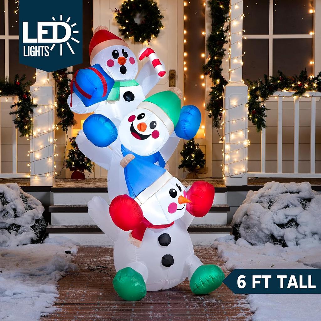 JOYFY 6 FT Christmas Inflatable Decoration Stacked Snowman with Build-in LEDs Inflatables for Xmas Party Home Christmas Décor