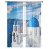 Greece Santorini Blue Roof Church Tulle Sheer Window Curtains for Living Room Kitchen Children Bedroom Voile Hanging Curtain