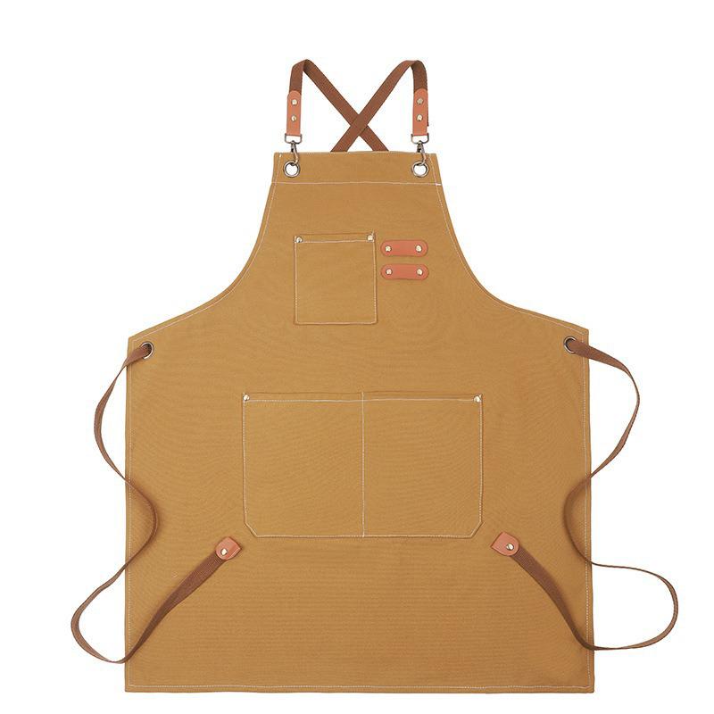 Waterproof Thickened Cotton Denim Apron - Oil and Stain Resistant, Solid Color Design for Household Kitchen Use