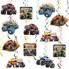 12 Pcs Monster Truck Hanging Swirls Monster Truck Birthday Decorations, Monster Truck Party Decorations, Monster Truck Decorations for Boys Kids
