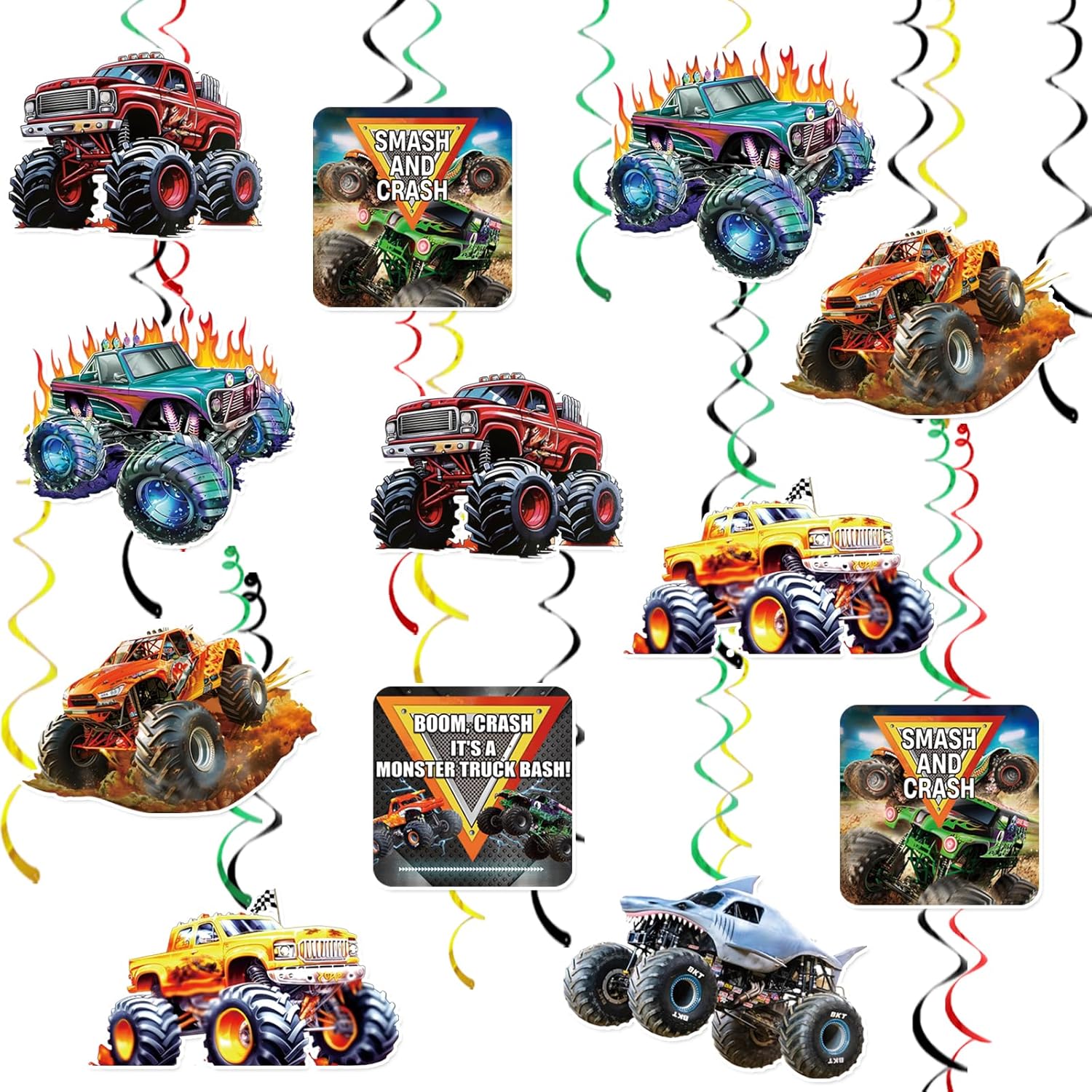 12 Pcs Monster Truck Hanging Swirls Monster Truck Birthday Decorations, Monster Truck Party Decorations, Monster Truck Decorations for Boys Kids розовый