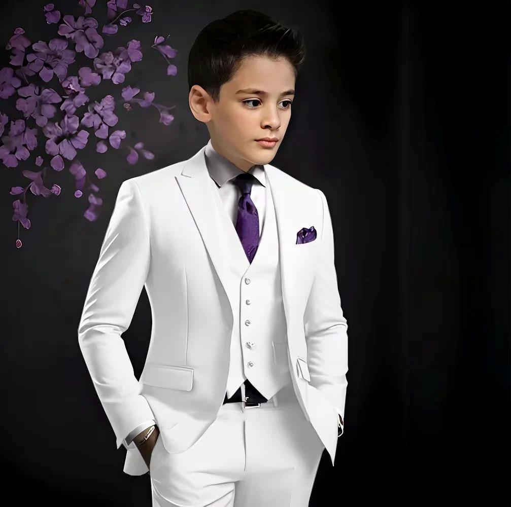 Suit For Boys Yellow 3 Piece Wedding Kids Groom Tuxedo Formal Peak Lapel Party Prom Kids Clothes  Children Suits