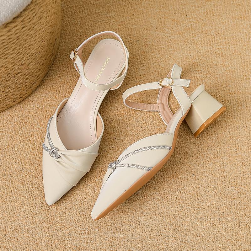 Y9978-32025 Spring New Temperament Pointed High Heels Women's Shoes Casual Versatile Thick Heel Sandals