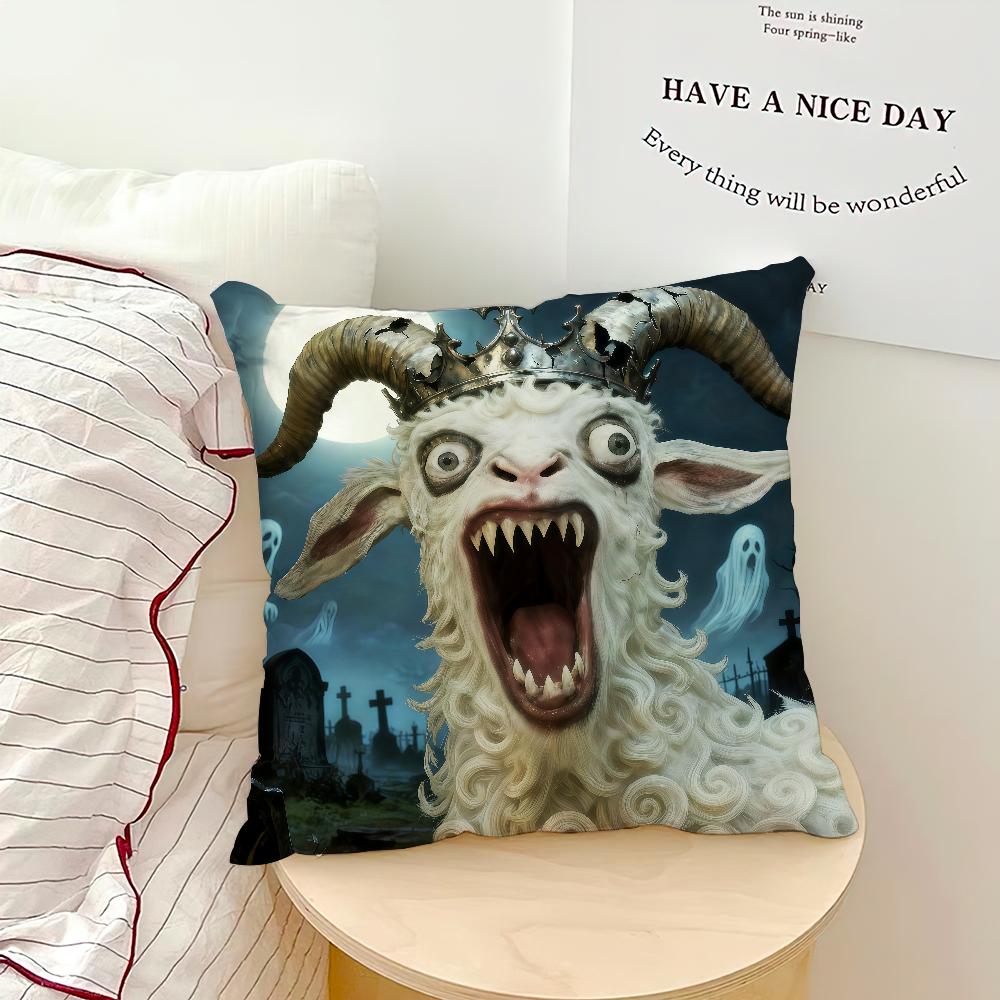 1PC Screaming Goat Sheep Embroidered Style Printed Pillow Cover Short Plush Polyester Cushion Case Animal Pillowcase Home Decor