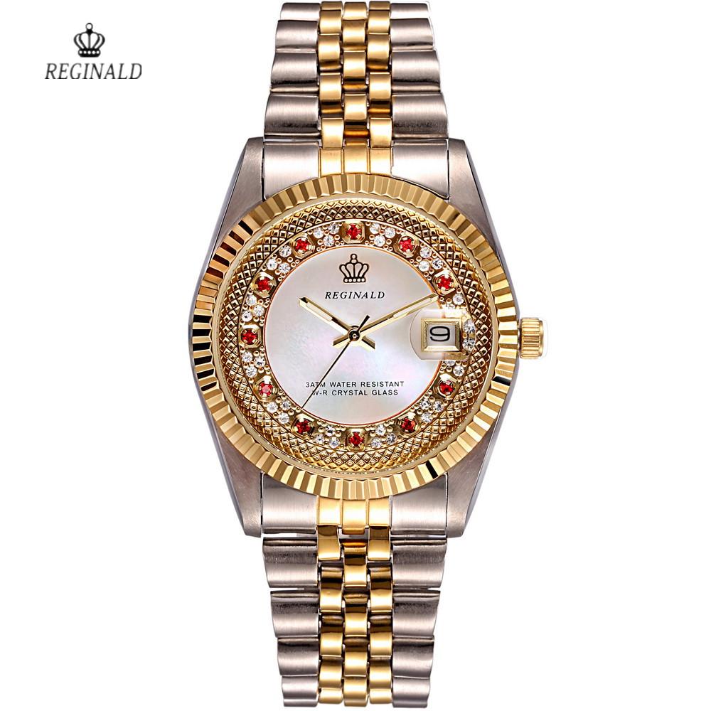 REGINALD Golden Lady Watch Date Crystal Styles Women's Dress Clock Water Proof