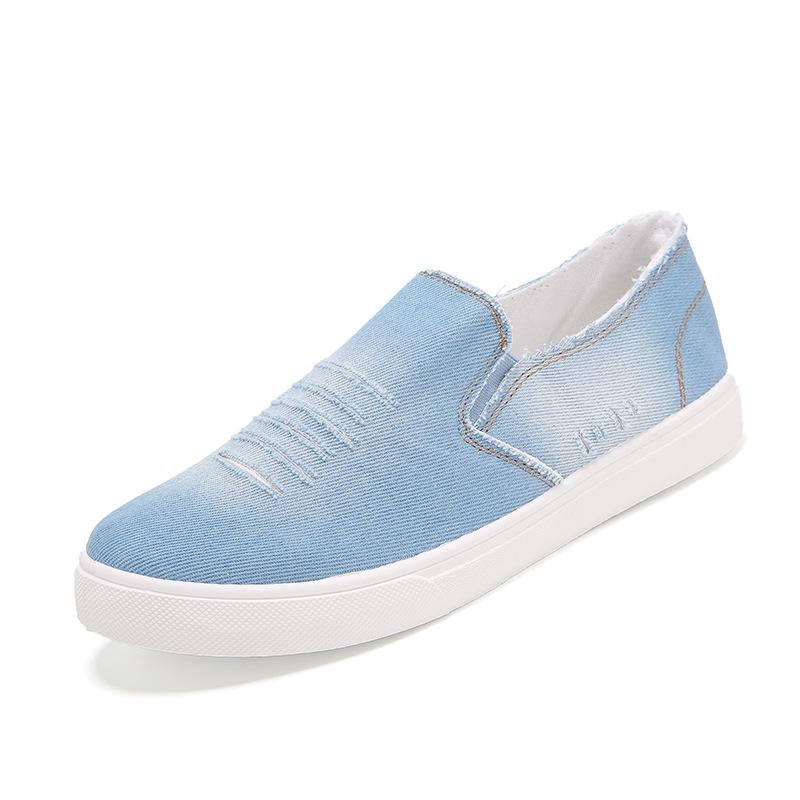 

Новые летние мужские туфли, дышащие, без застежек, с вырезами, джинсовые, повседневные, парусиновые, на плоской подошве, 2024 44 светло-синий