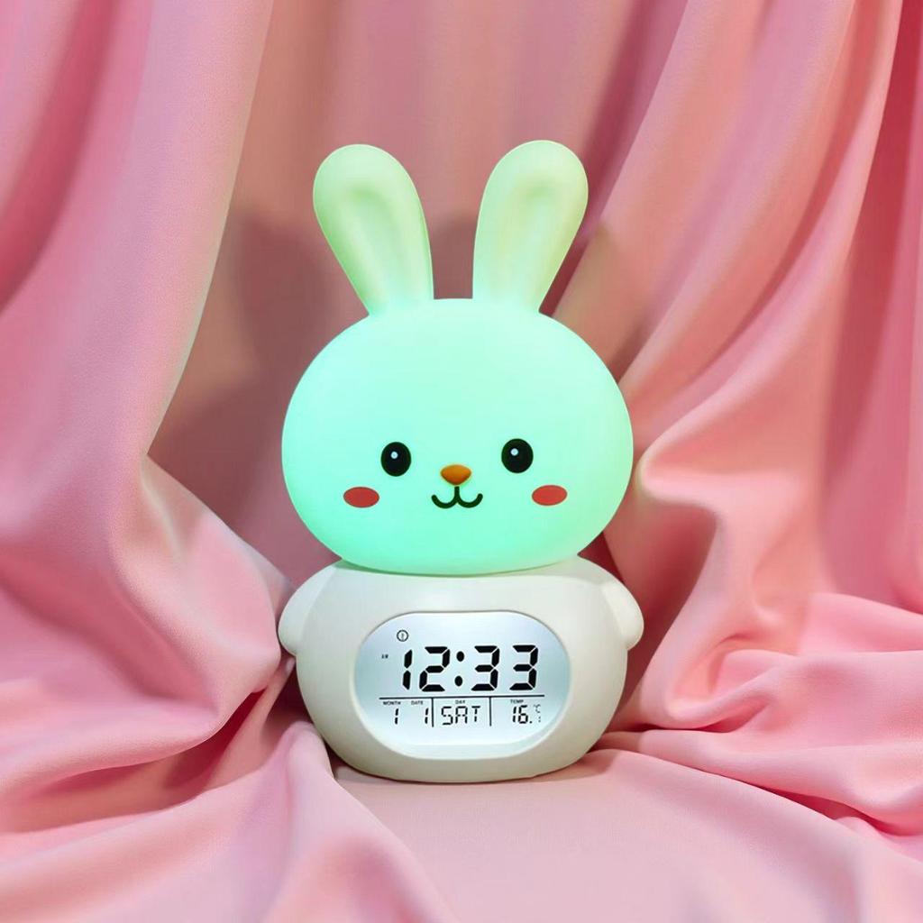 Rechargeable Jade Rabbit Music Alarm Clock and Night Light for Kids