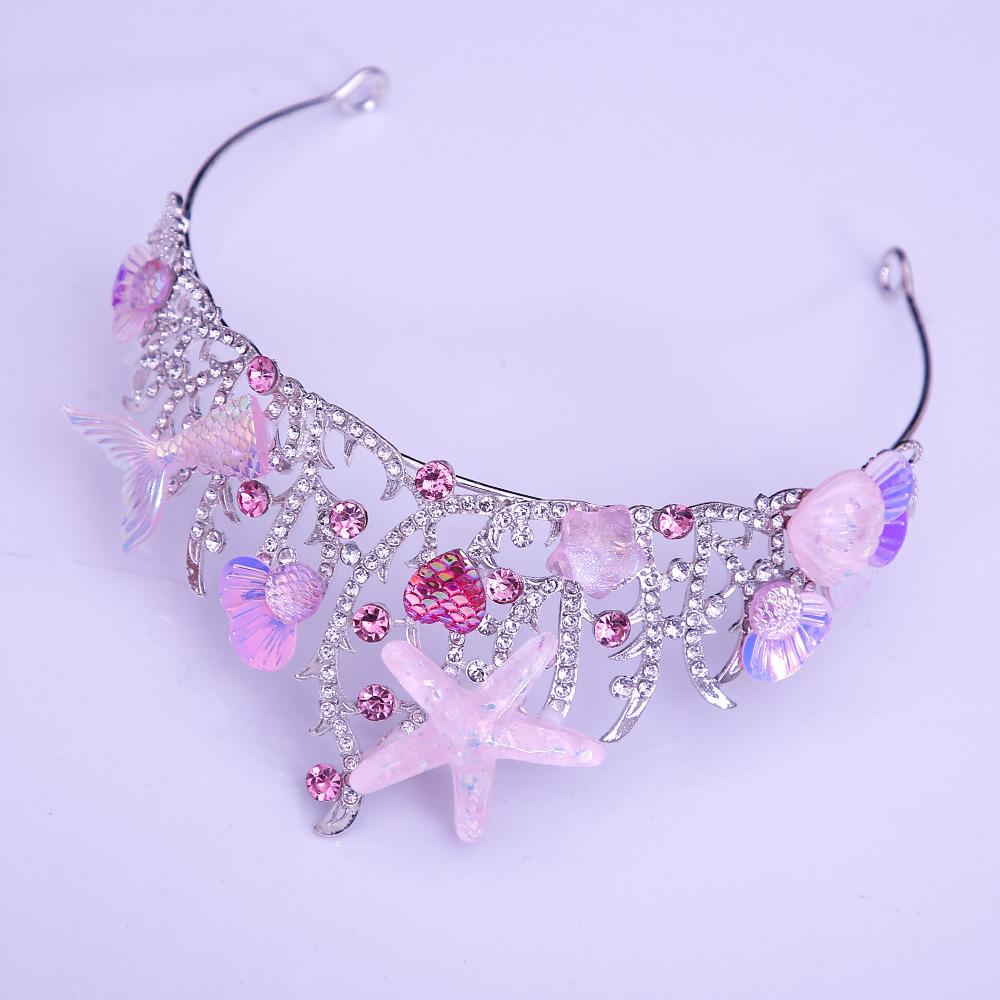 DIEZI Princess  Korean Pink Blue Crystal Starfish Crown Women Girls Birthday Wedding Bride Queen Bridal Tiaras Hair Headbands