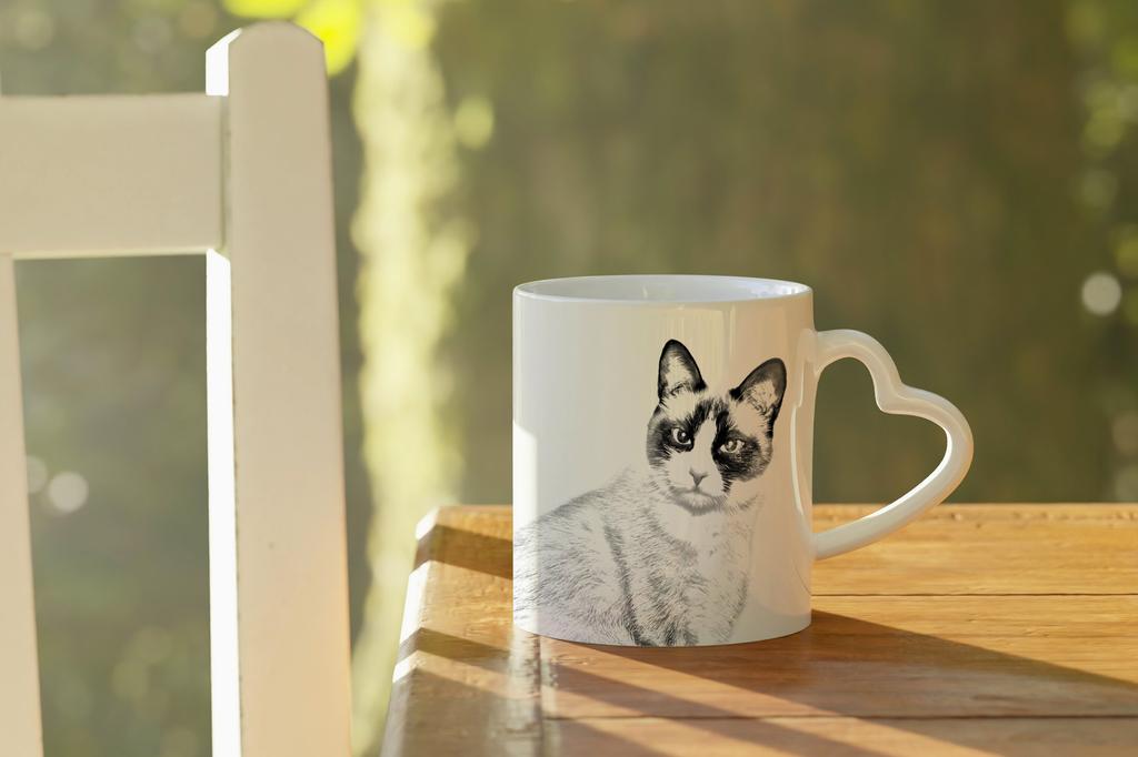 Snowshoe - cat mug, adorable heart-shaped handle mug, universal gift from Art-Dog brand