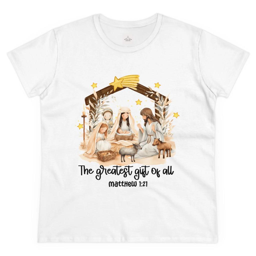Greatest Gift Cotton Tee, Christian Tee, Religious T-Shirt, Nativity Scene,