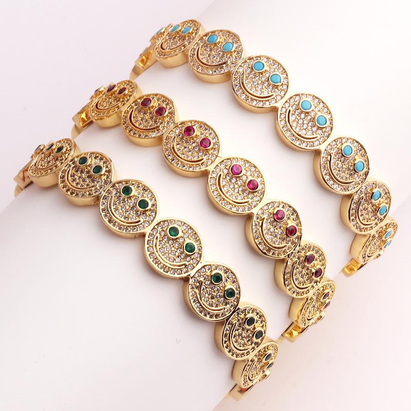 Smile 1:1 Production Cuff Bangle Bracelet For Women Exquisite Zircon Inlay High Quality 18K Gold Plating Jewelry Gift INS