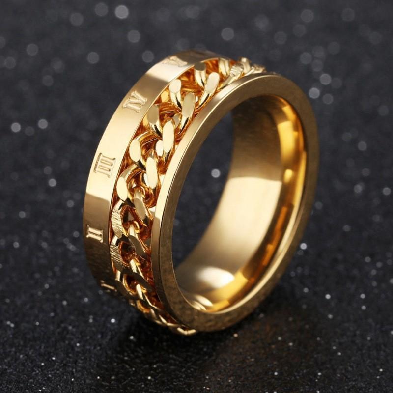 Men's Titanium Steel Rotatable Chain Ring with Embossed Pattern and Built-in Bottle Opener