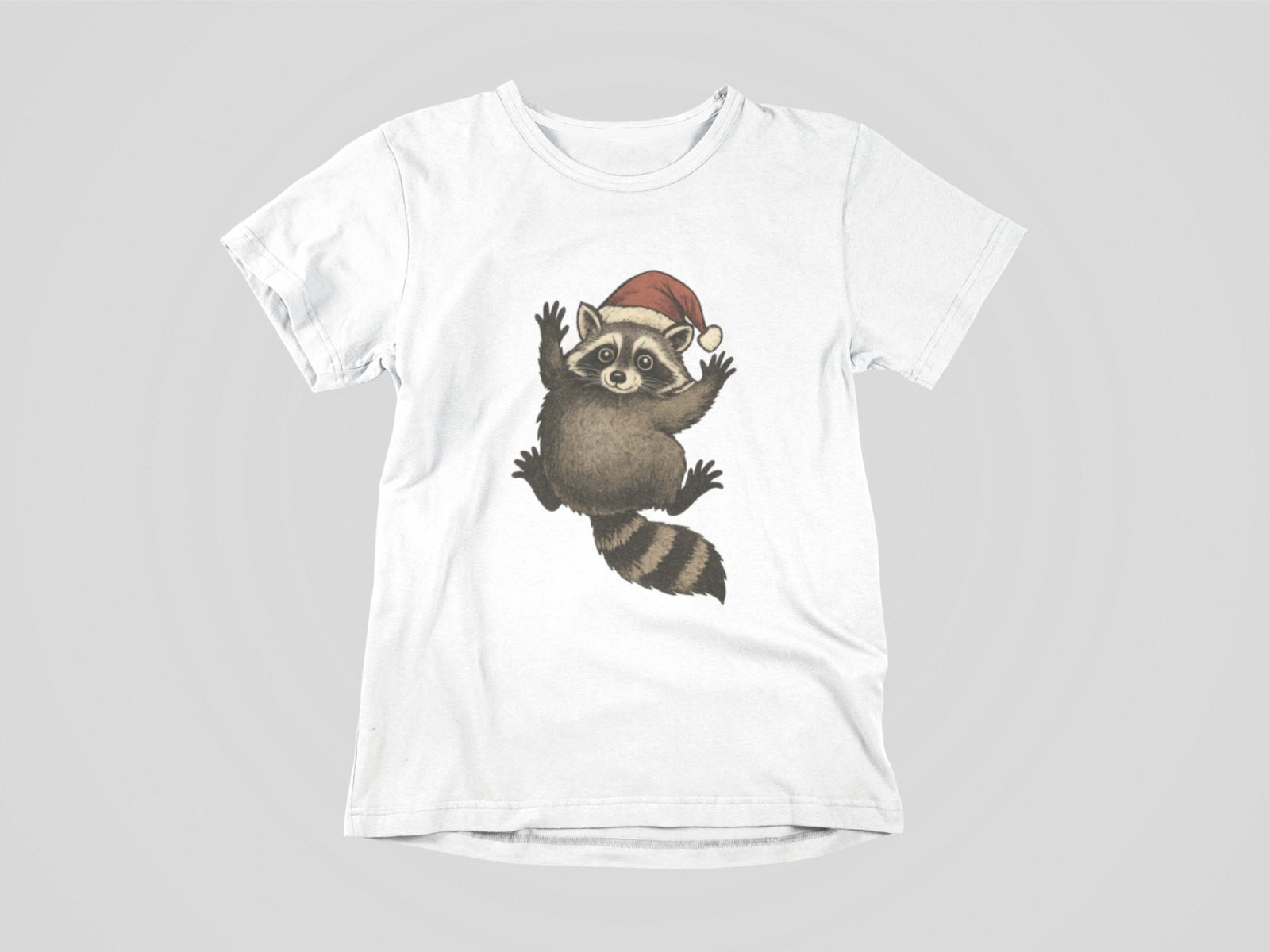 Cute Retro Raccoon Christmas Shirt – Santa Hat Woodland Animal Tee S