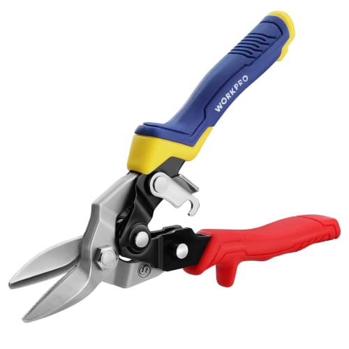 WORKPRO All-Purpose Scissors, Metal Cutting Shears, Iron Cutting Shears, Aviation Snips, Serrated Blade, Double-Powered, Straight Type, Powerful, Labo