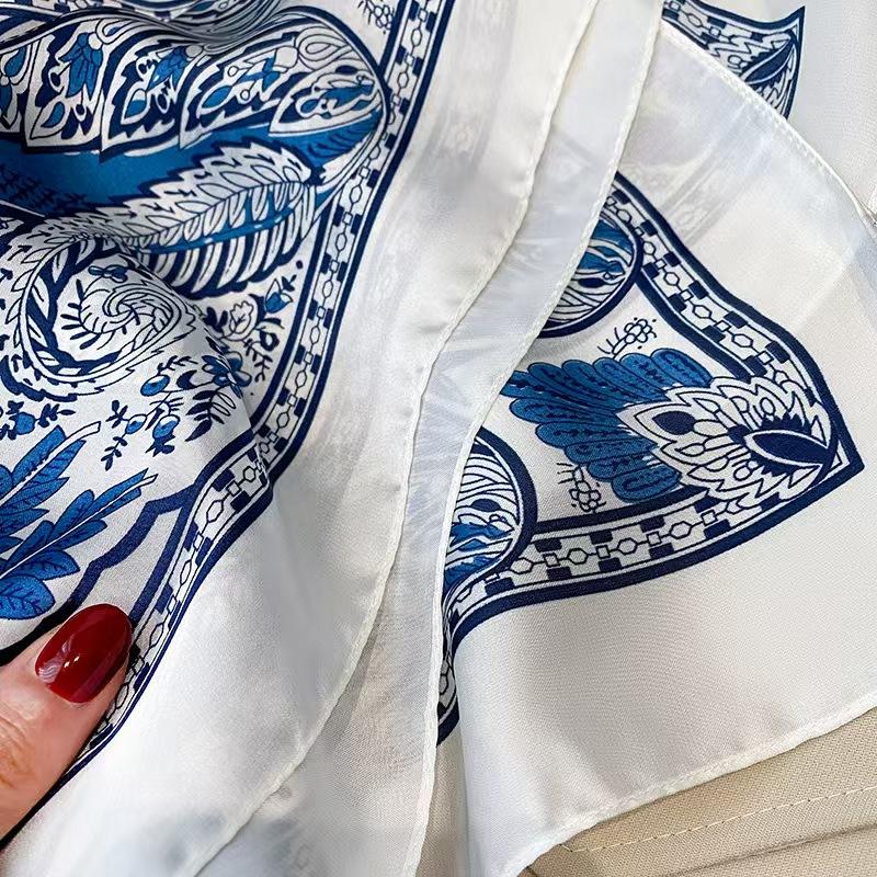 Elegant Blue Paisley Design Satin Ladies Scarf, Luxurious Imitation Silk for Women, Perfect As Neckwear, Headband or Bag Decor