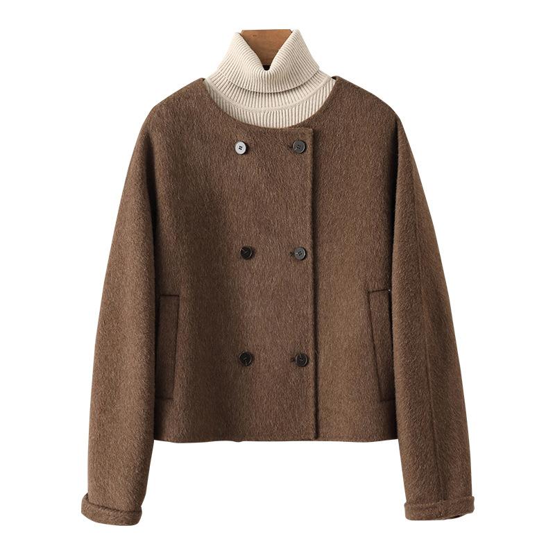 Spring New Double-sided Cashmere Coat Women's Short Round Neck Temperament Versatile Woolen Coat Small
