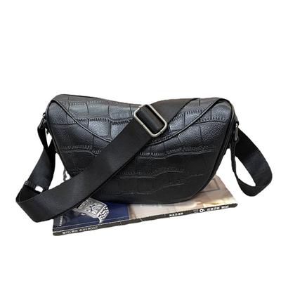 European Station Leather Women'S Bag Crocodile Pattern Cowhide Shoulder Oblique Span Bag Saddle Bag Semi-Shaped Women'S Bag Black
