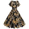 Fashion Women's Casual V-Neck Printed Long Sleeve High Waist Printed Dress