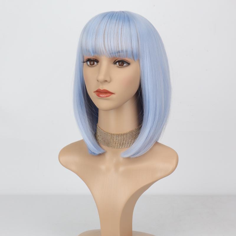 MERISIHAIR Women Short Straight Bob Brown Wig with Bangs Synthetic Fiber Shoulder Length Natural Brown Daily Wear Wig