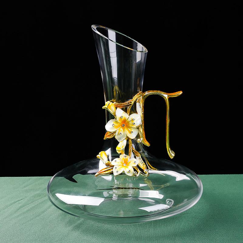 Enamel Lily Red Wine Glass Rotating Decanter Crystal Glass Goblet Wine Glass