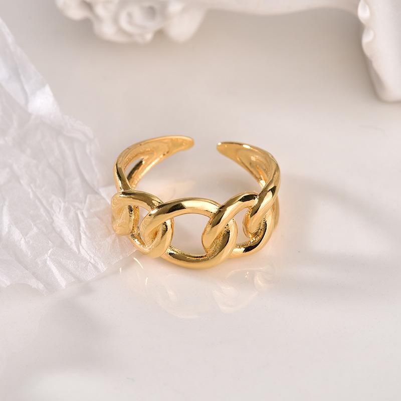 Chic Minimalist Geometric Irregular Oval Open Ring With Bead Detail Elegant Office Lady Fashion Jewelry For Women