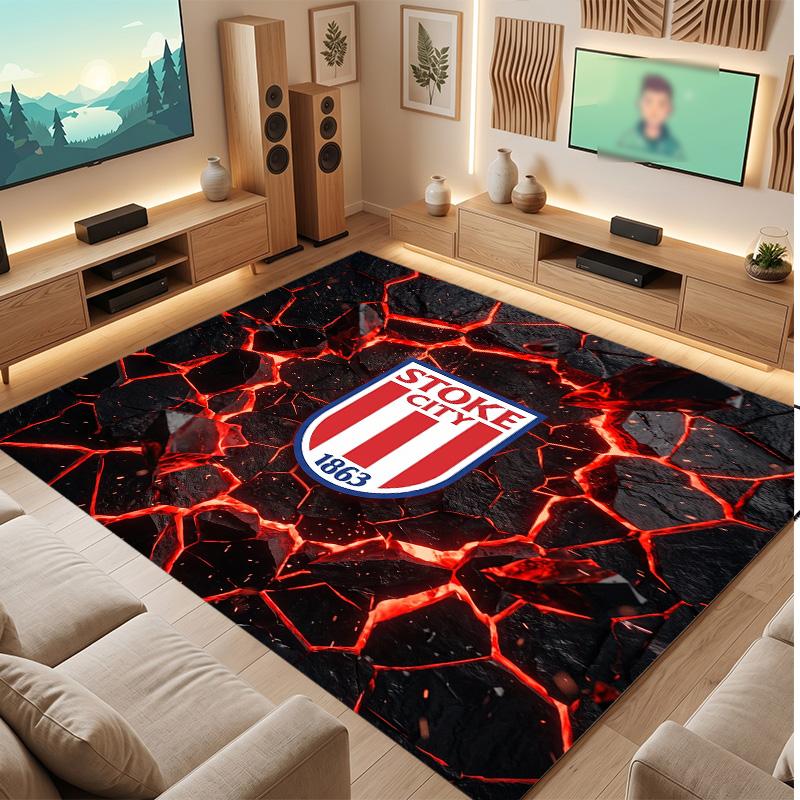Stoke City Football Print Crystal Velvet Rug, Comfortable Water Absorbent Non Slip Indoor Floor Carpet