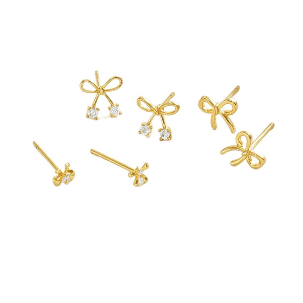 Hot-selling European and American Diamond-encrusted Bow Stud Earrings Simple and Sweet Copper-encrusted Zircon Earrings Women's Stud Earrings Set