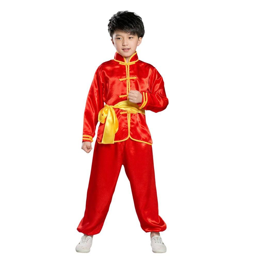 With Belt Kungfu Uniform Long Sleeves Martial Art Uniform Fashion Tai Chi Uniform  Children