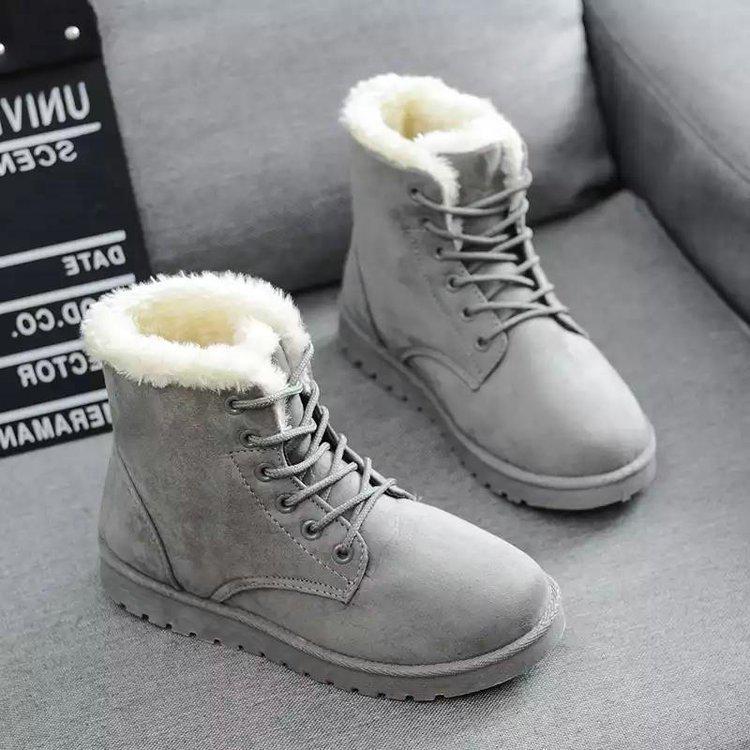 2025 Autumn-Winter Women's Lace-Up Flat Heel Short Snow Boots - Trendy Korean Style, Warm Cotton, Ideal for Students