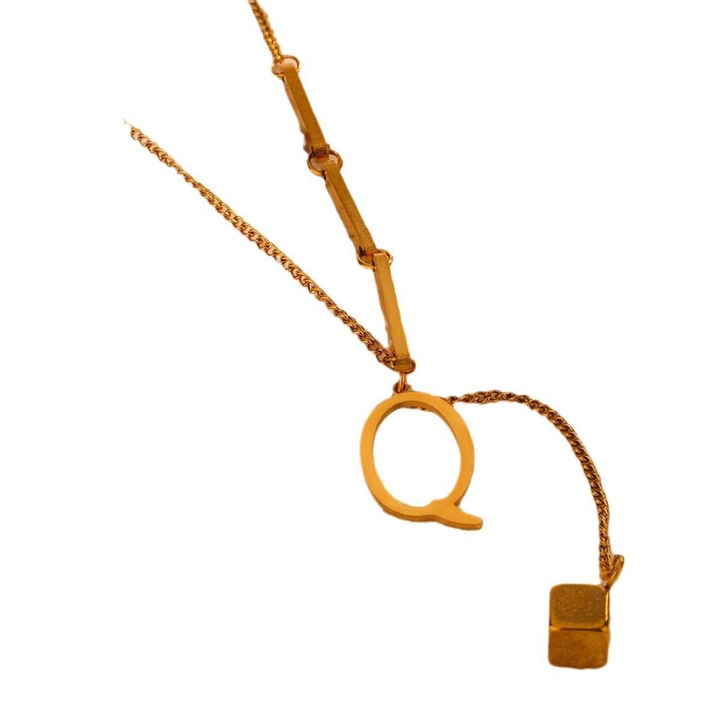 18K Stainless Steel Letter Necklace with Tassel Pendant