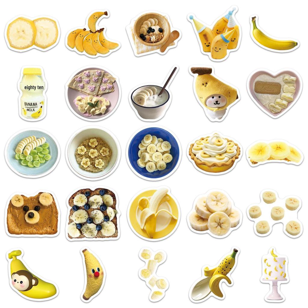 50pcs Trendy Banana Fruit Stickers for Notebooks, Skateboards, Speakers - Fun & Stylish INS Design