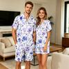Herenbloemenprint Korte Mouw Pyjamaset met Borstzak voor Casual Slaapkleding en