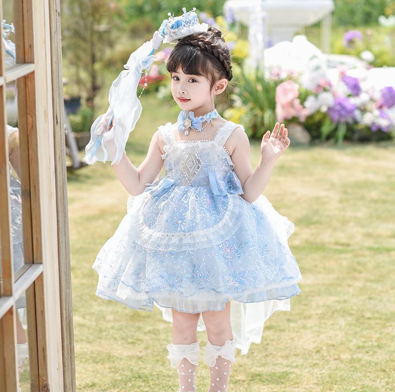 New Girls' Stylish Lolita Princess Blue Dress - Baby & Little Girl Puff Skirt Clothing