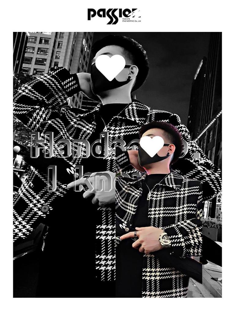 2025 Men's Autumn Plaid Jacket: Black & White Colorblock Outerwear for Young Men