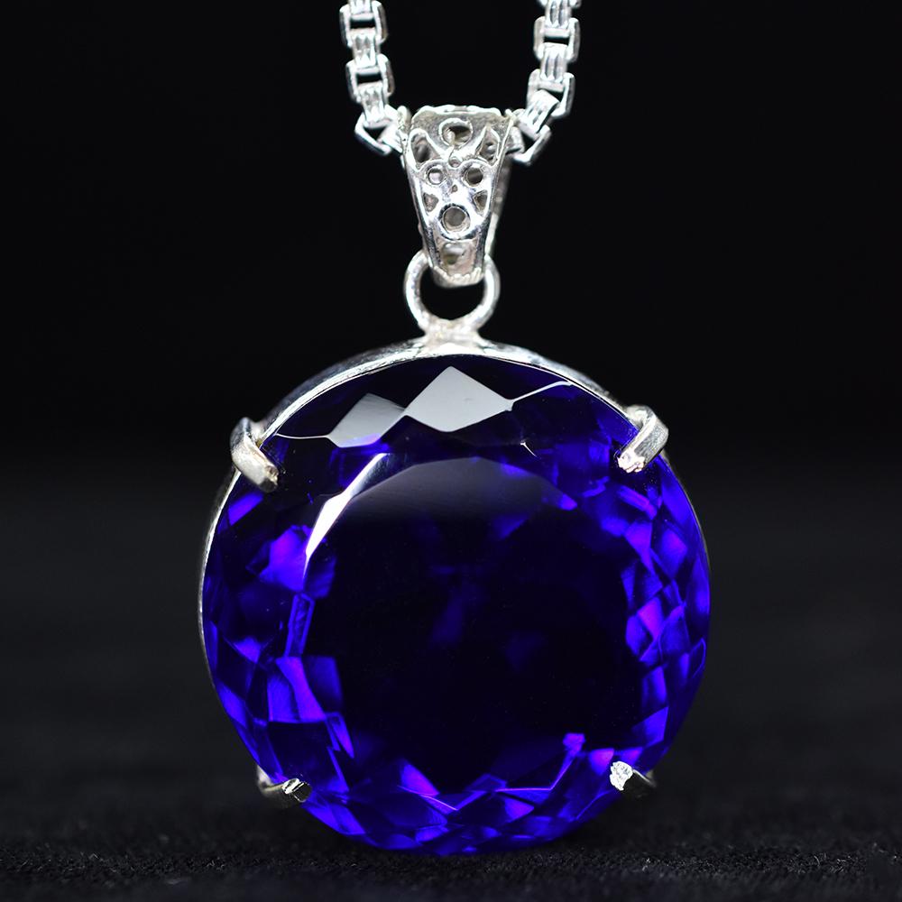 A Grade 113.55 Ct CERTIFIED Blue Topaz 925 Sterling Silver Unique Round Pendant MY-PD-136-NS
