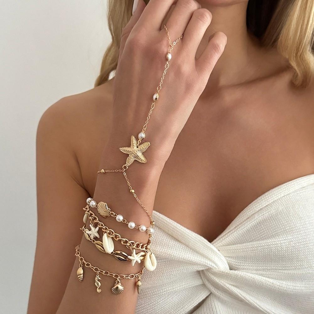 Pearl Conch Beaded Bangles Starfish Wrap Charm Hand Chain New Multilayer Shell Bracelets  Gifts