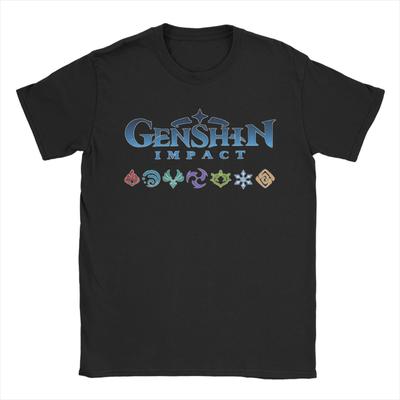 Genshin Impact Elementen T-shirts voor Mannen Humor 100% Katoen T-shirt Ronde Hals Korte Mouw T-shirts Grote Maten Kleding